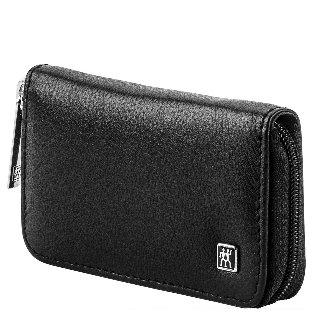 Schwarzes Leder-Etui mit Reißverschluss 3-tlg. aus hochwertigem Leder