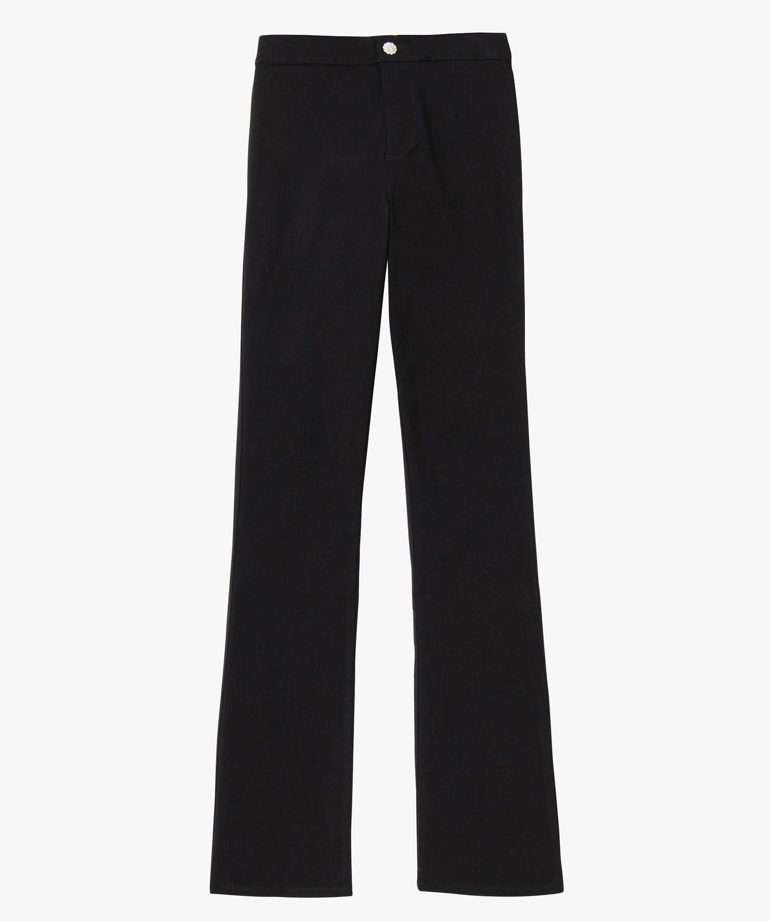 Pantalon femme coupe flare avec bouton strass noir | GEMO