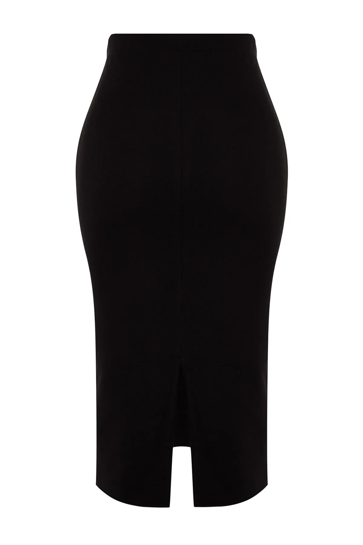 Trendyol Collection  Schwarzer Strick-Midirock im Thessaloniki-Stil mit normaler Taille und Strickoptik TWOAW24ET00030