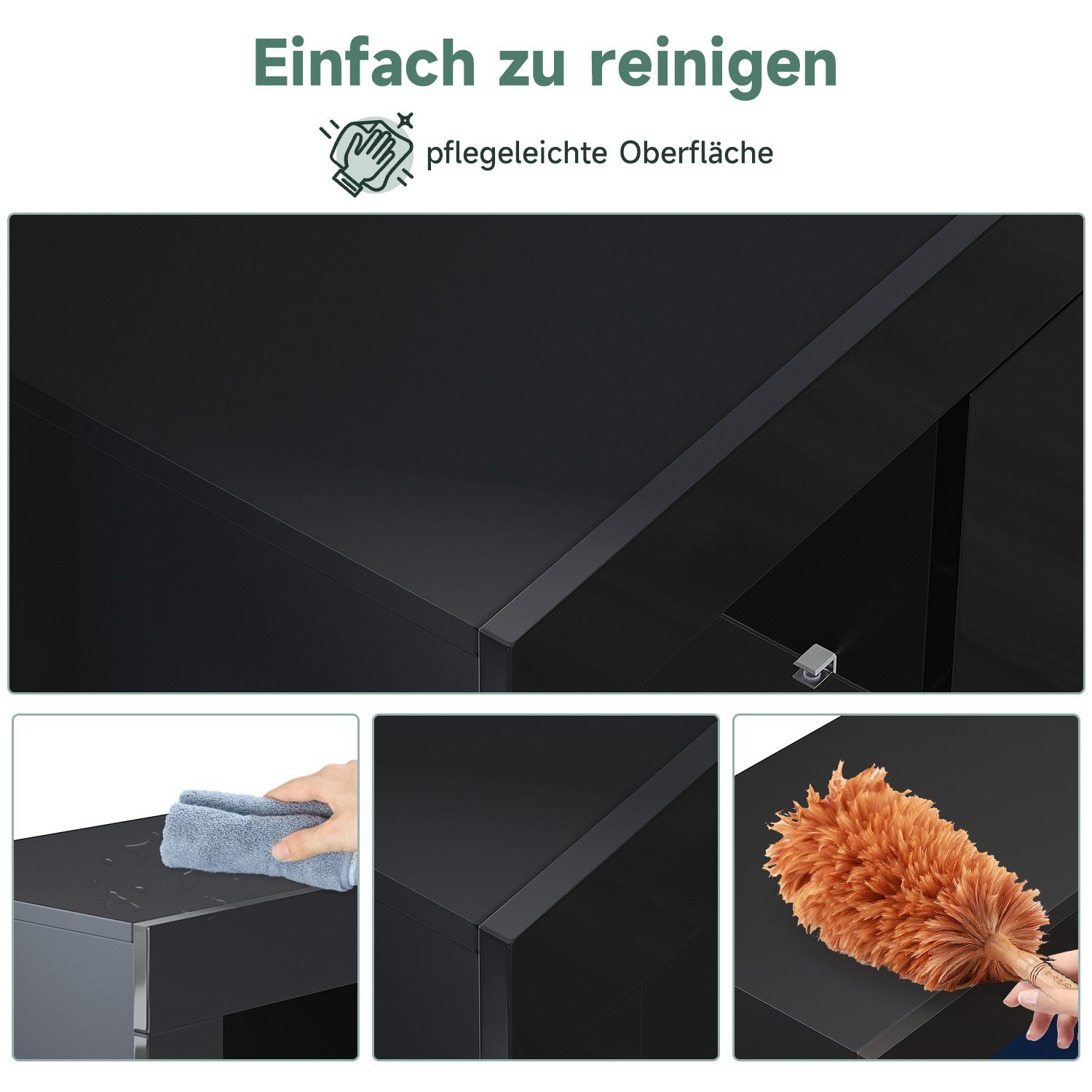 SONNI Sideboard Sideboard Küchenschrank mit LED Beleuchtung 90x35x83cm, Hochglanz, mit Schranktür und 4 glas Einlegeböden, Wohnzimmerschrank