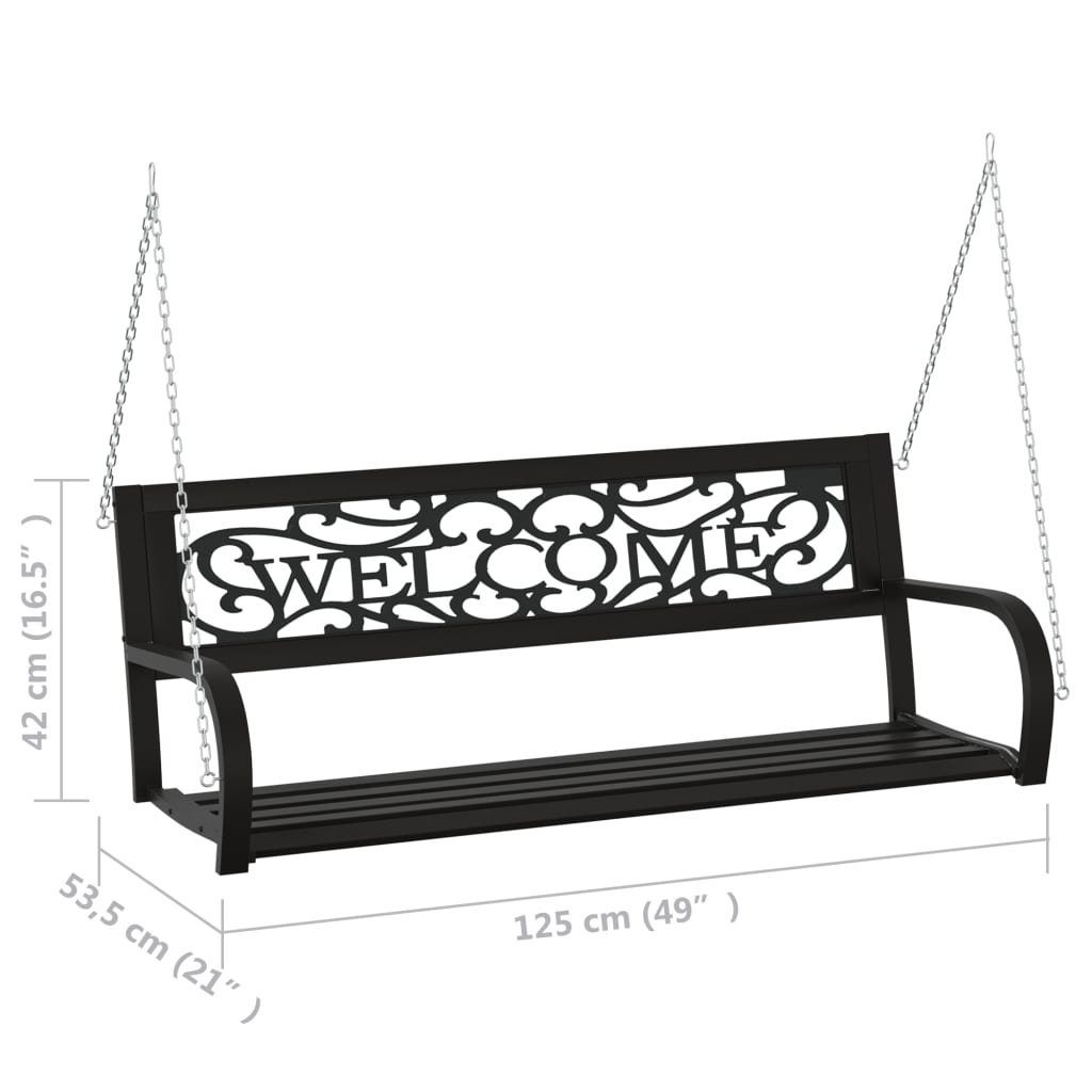 vidaXL Hollywoodschaukel Hollywoodschaukel 125 cm Stahl und Kunststoff Schwarz 2-Sitzer