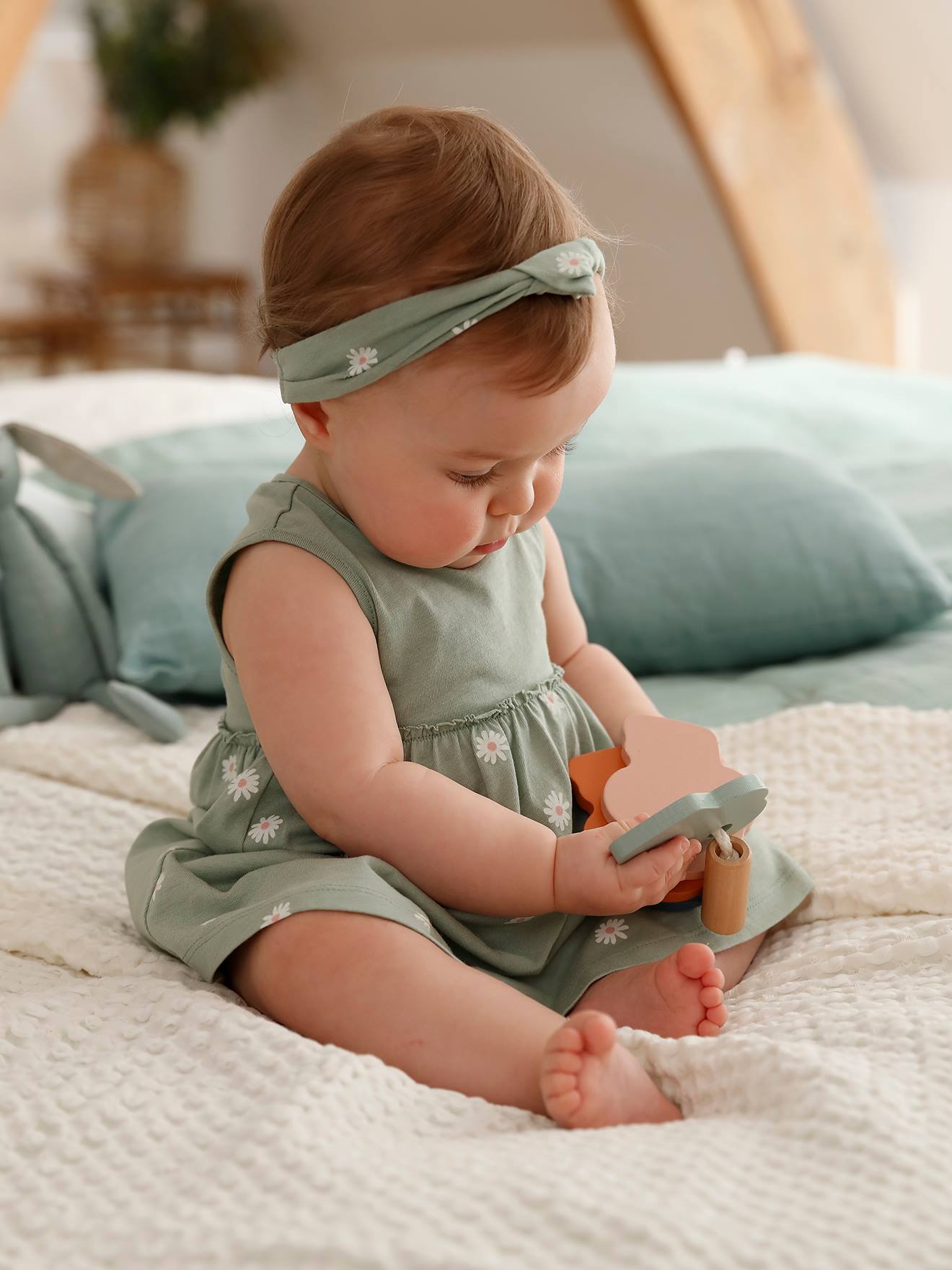 Robe et bandeau assorti bébé fille écru