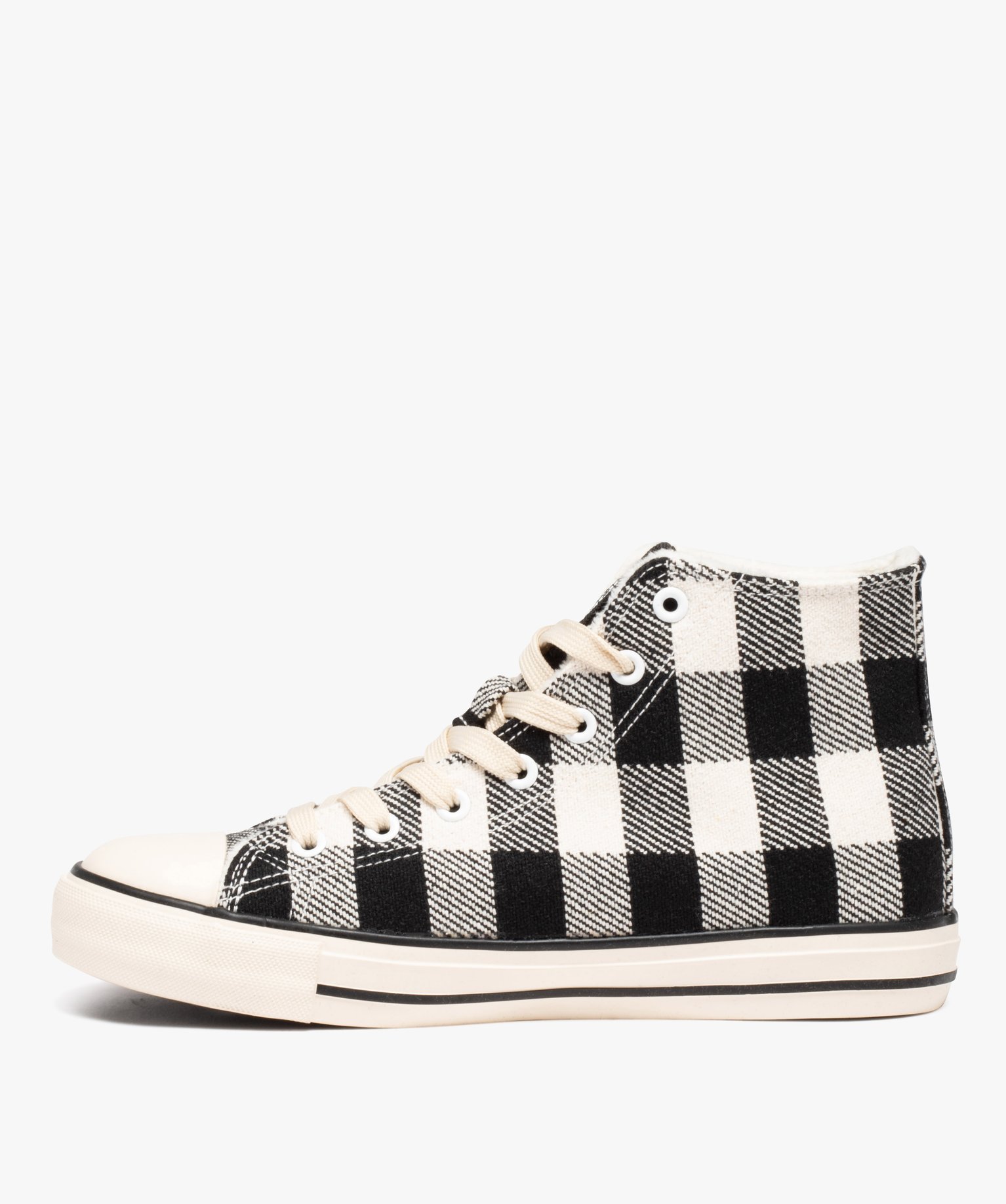 Baskets femme montantes en toile avec motif à carreaux - Sn... noir | GEMO