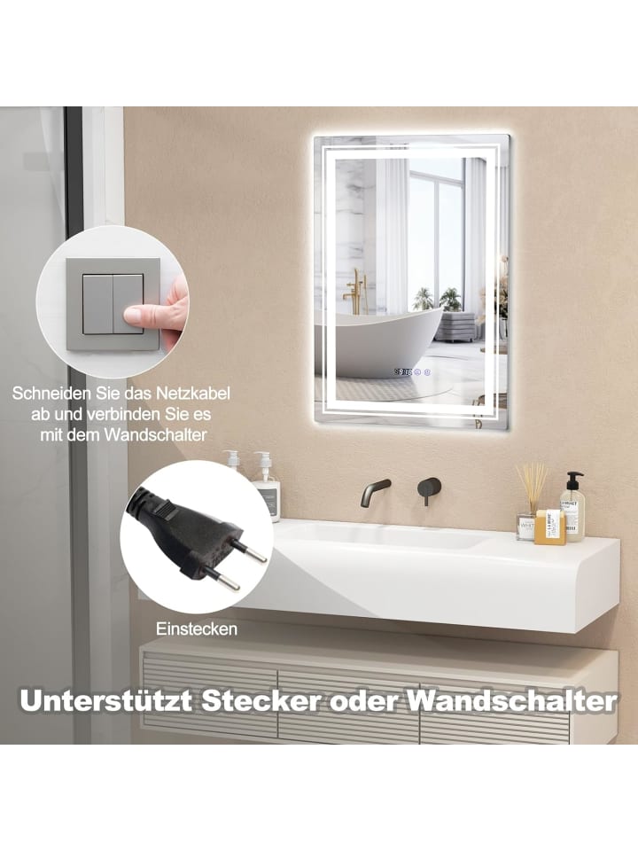 COSTWAY LED-Badezimmerspiegel 70x50cm in Silber günstig kaufen onesize