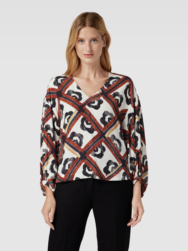 Blusenshirt aus Viskose mit Allover-Muster in weiß