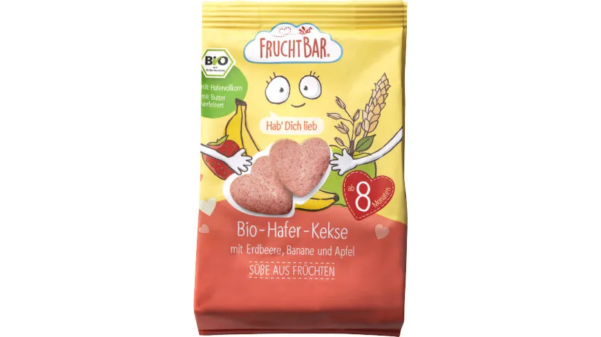 FRUCHTBAR Bio-Hafer-Kekse mit Erdbeere, Banane und Apfel 100 g