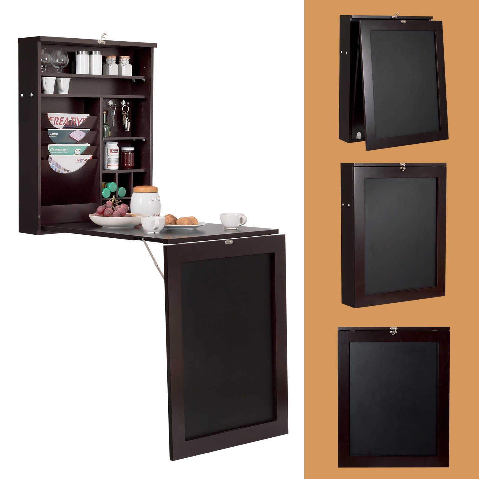 COSTWAY Klapptisch, Küche, Wand, Esstisch, mit Tafel, 87x60x150cm
