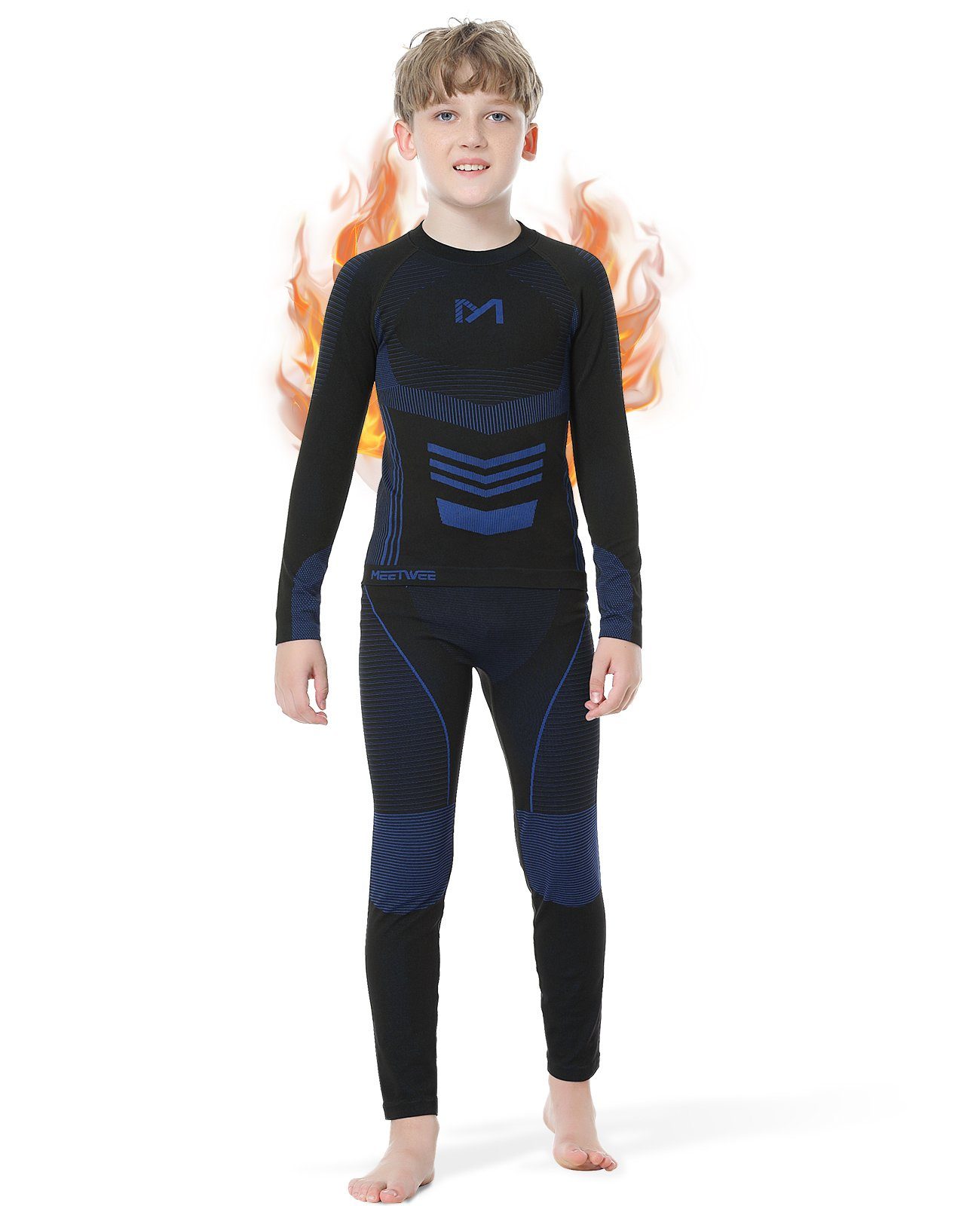 MEETYOO Thermounterhemd Jungen Kinder Thermounterwäsche Set (Funktionswäsche, Skiunterwäsche, Sportunterwäsche Base Layer) Lange Unterhose set Unterhemd und Unterhose