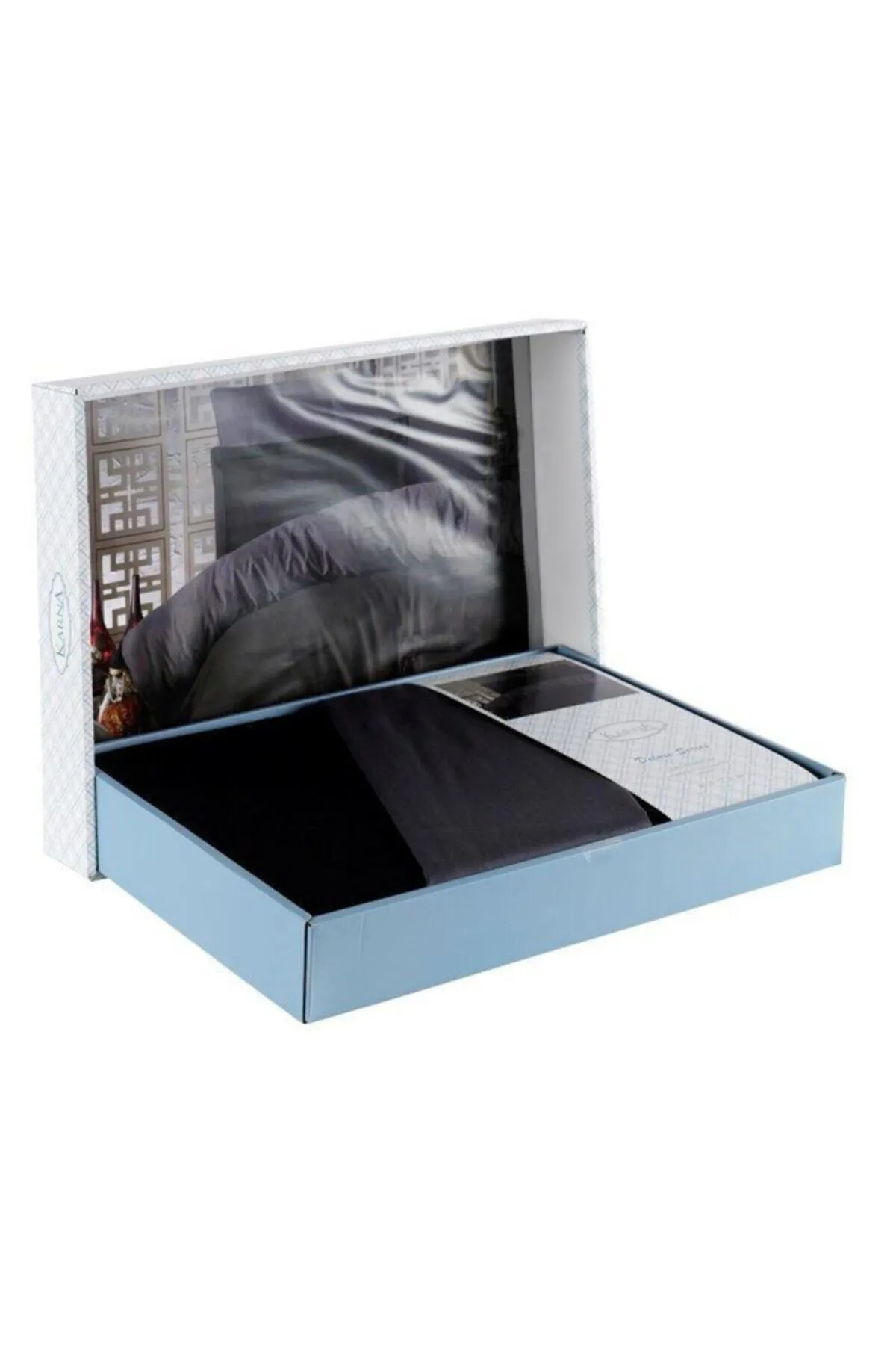 Karna Home  Karna Loft Double Mach Baumwollsatin-Bettbezug-Set, Schwarz – Dunkelgrau