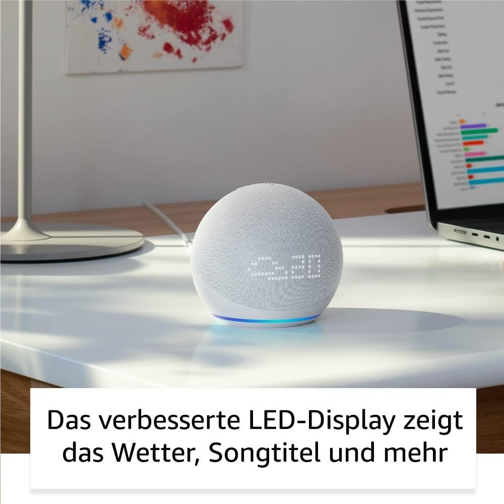 Amazon Echo Dot mit Uhr 5. Generation WLAN Alexa Bluetooth-Lautsprecher (WLAN (WiFi), Bluetooth, A2DP Bluetooth, AVRCP Bluetooth, mit Sprachsteuerung Smart Speaker, LED-Lichtring, eero integriert)