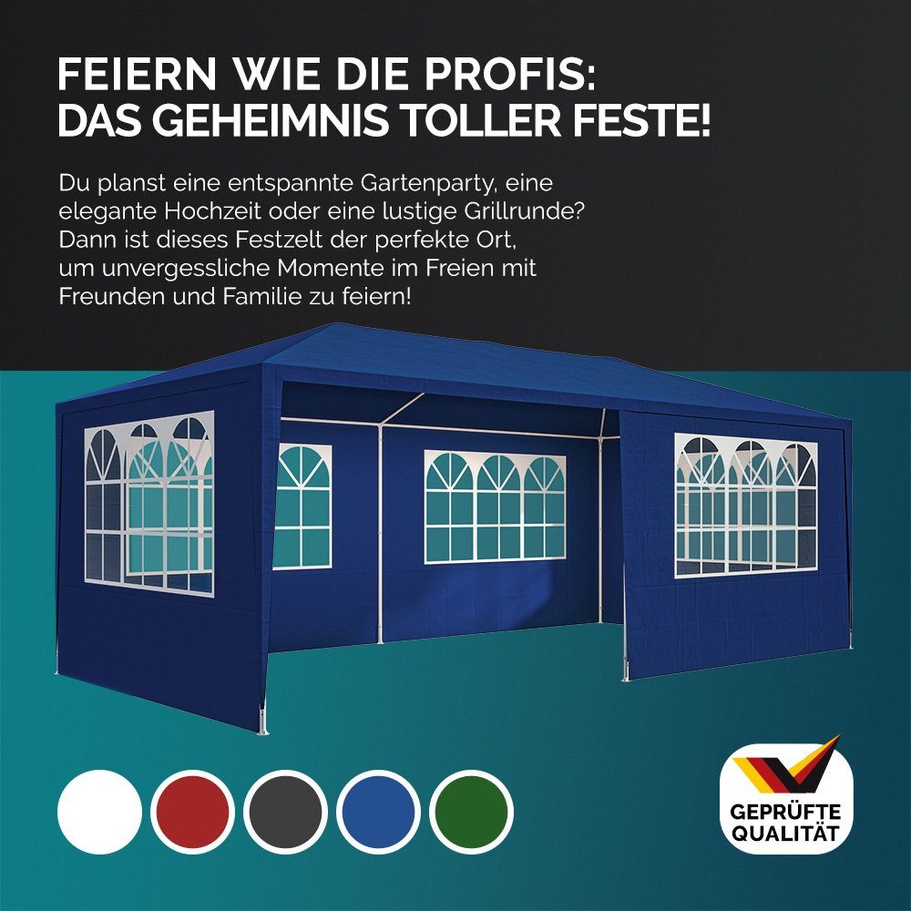 Casaria Partyzelt Rimini, anthrazit 3x6m UV-Schutz 18m² Wasserabweisend 6 Seitenteile Pavillon