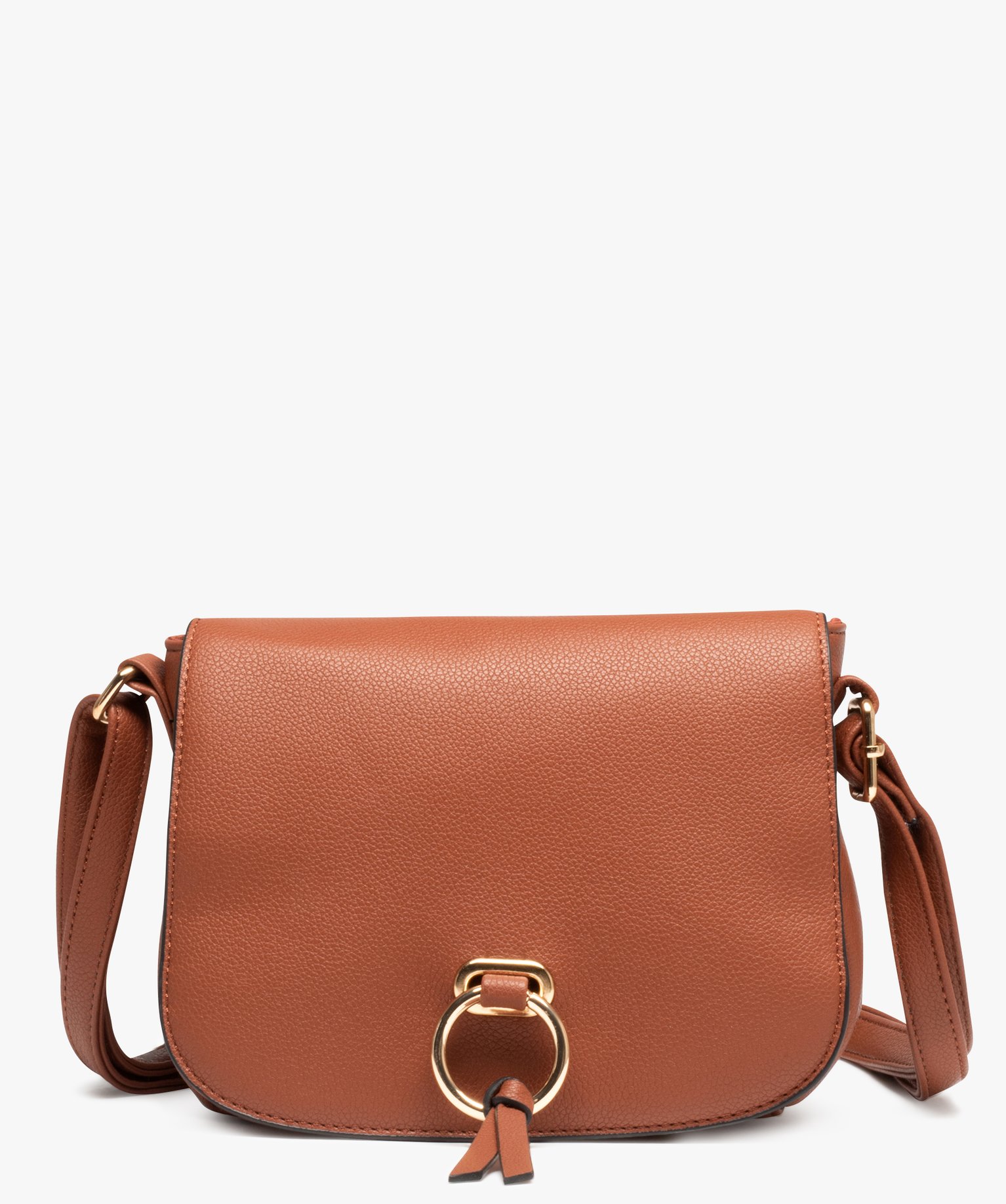 Sac besace avec anneau métallique sur le rabat femme cognac | GEMO