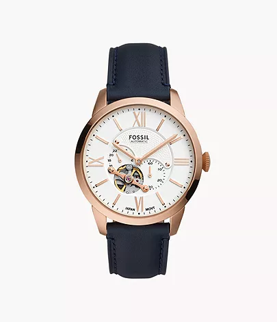 Fossil Herrenuhr Townsman Automatik Leder Marine