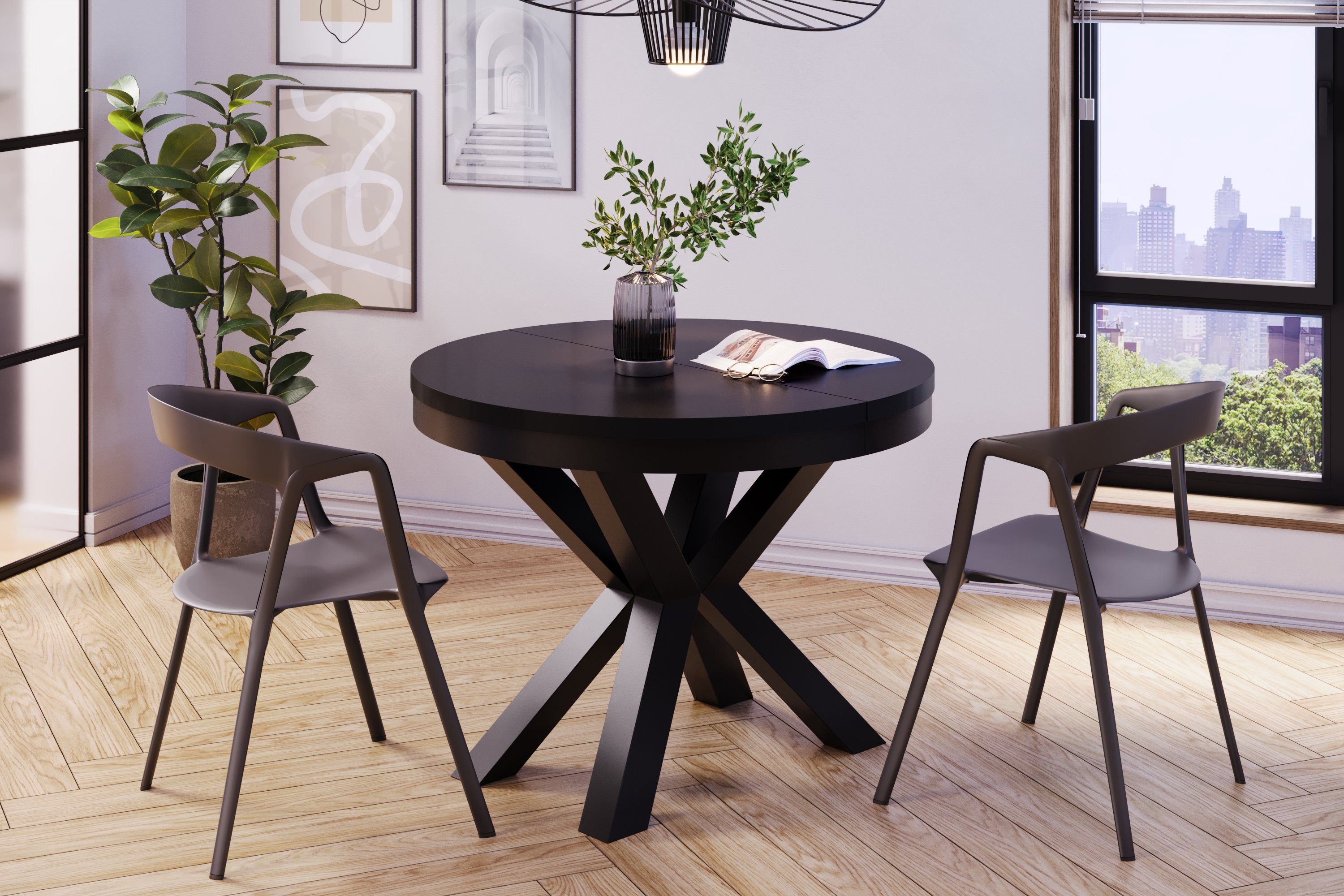 Polini Home Esstisch Esstisch ausziehbar EEMNES 100/180 schwarz, laminierte, dicke Tischplatte, hitzebeständig, stoß- und kratzfest