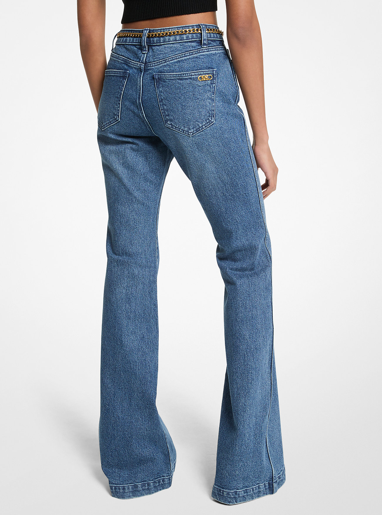 Stretch Cotton Belted Flared Jeans - DUSK BLUE WASH