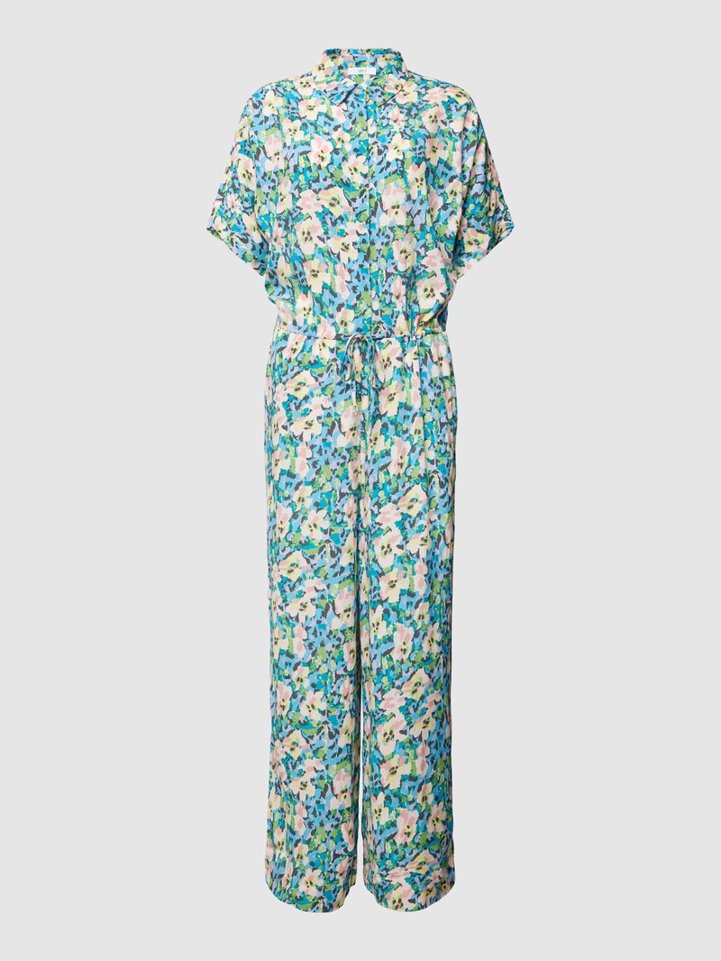 Jumpsuit mit Allover-Muster aus reiner Viskose in blau