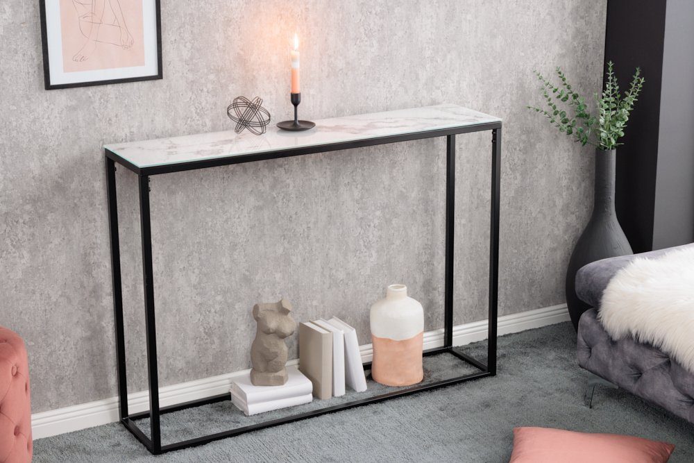 riess-ambiente Konsolentisch BOUTIQUE 110cm weiß / schwarz (Einzelartikel, 1-St), Flur · Kristallglas · Metall · eckig · Marmor-Dekor · Barock