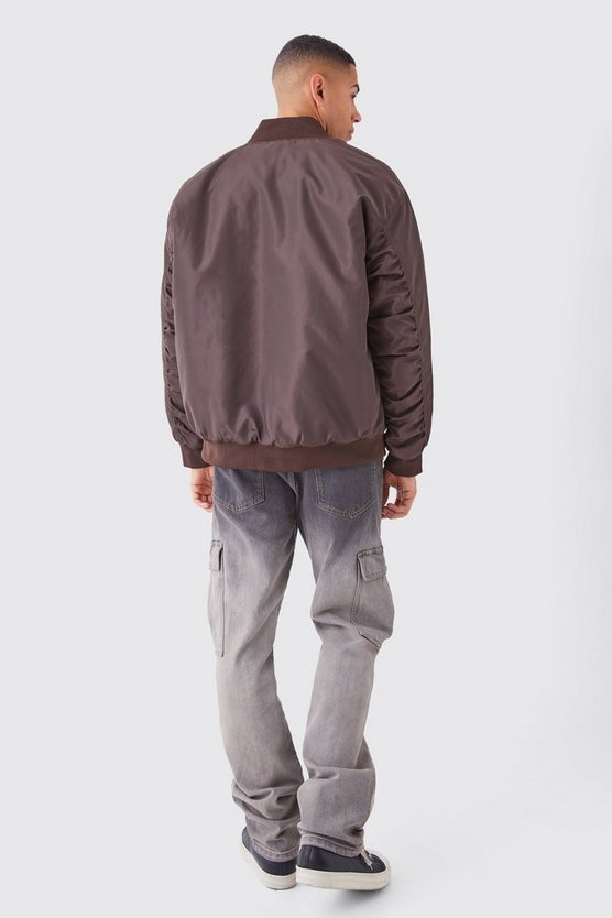 Oversize Nylon-Bomberjacke mit gerafften Ärmeln