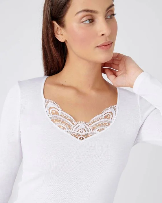 Tee-shirt manches longues, guipure Thermolactyl