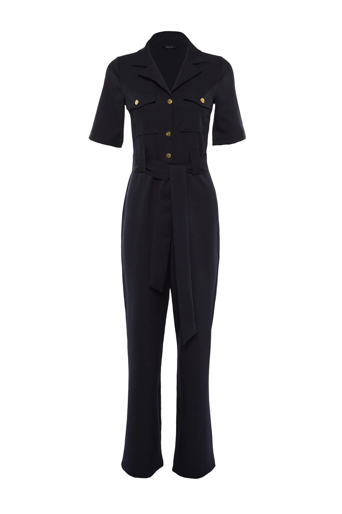 Trendyol Collection  Marineblauer Jumpsuit mit Gürtel und Knöpfen TWOSS20TU0055