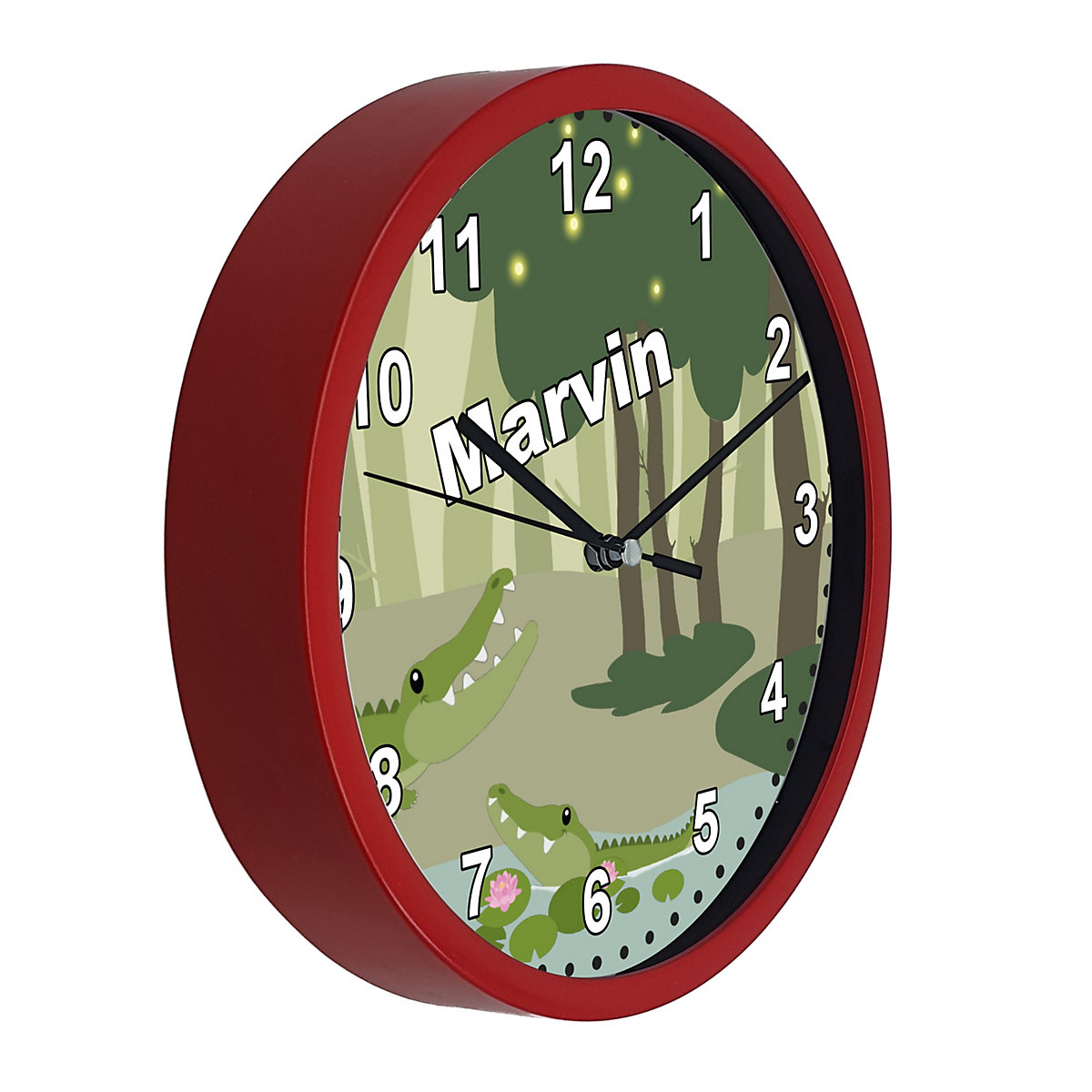 Kinder Wanduhr laufruhig personalisiert mit Name Krokodil