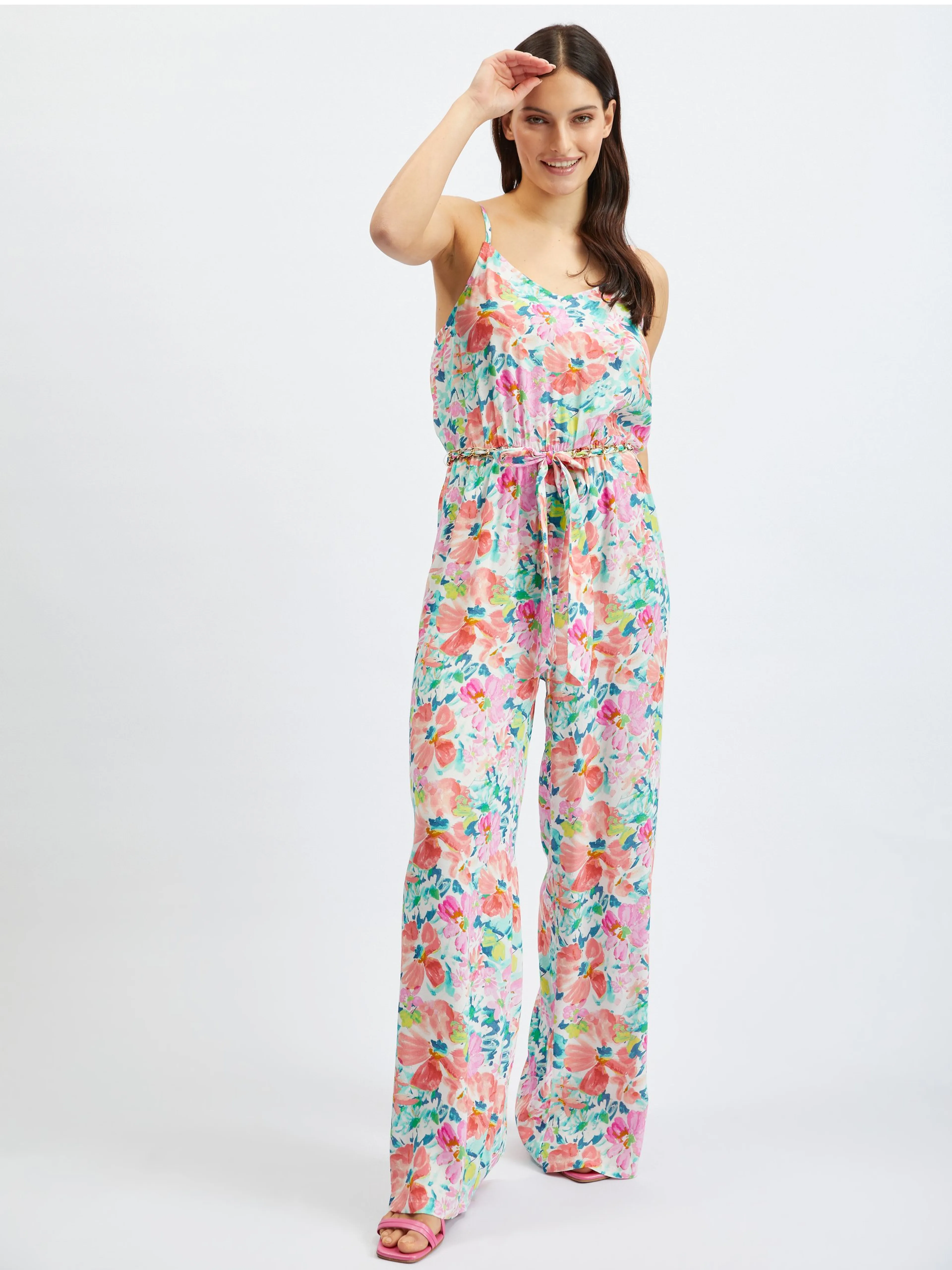 Rosa und cremefarbener Damen-Jumpsuit mit Blumenmuster ORSAY