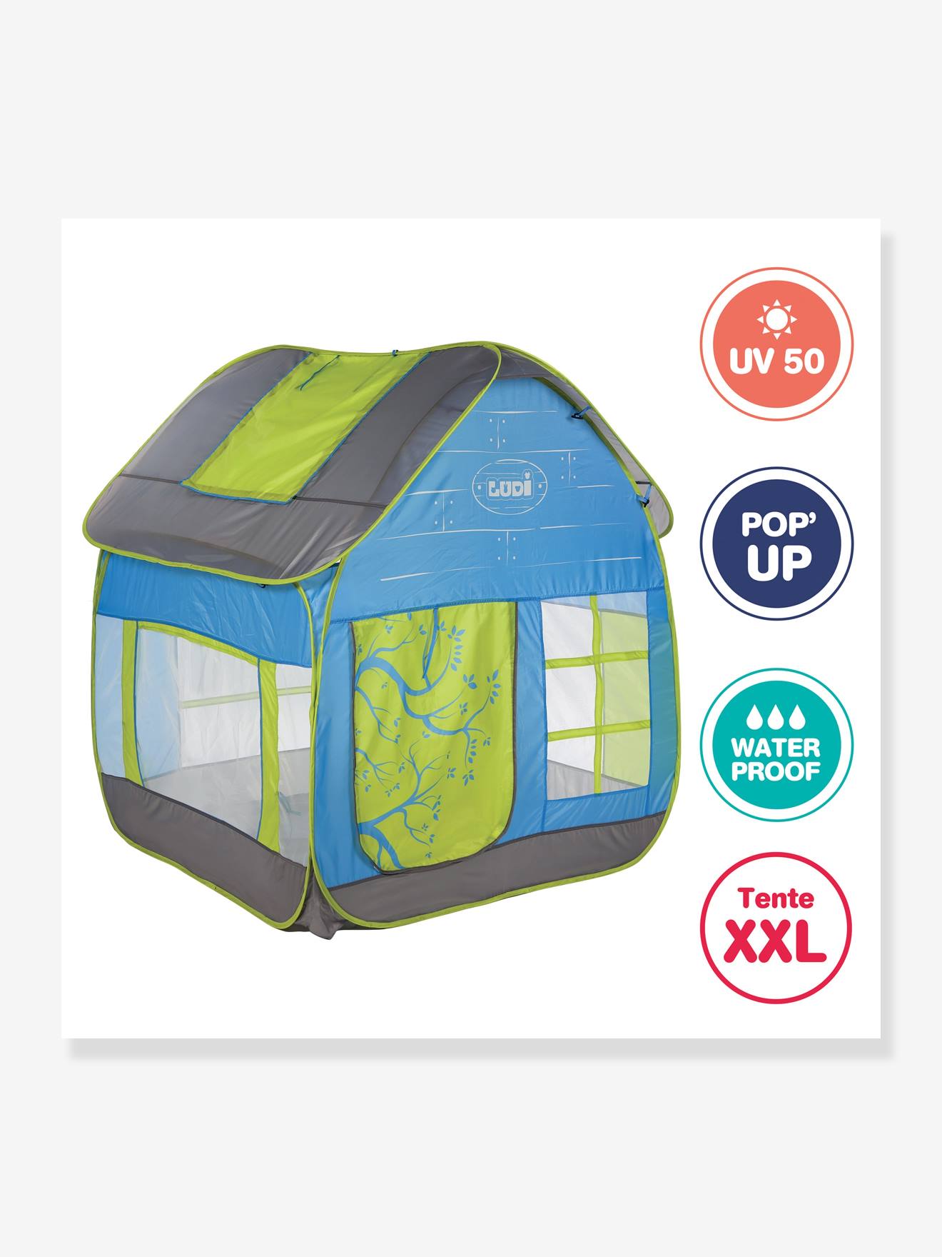 Tente anti-UV Maison Cottage LUDI bleu