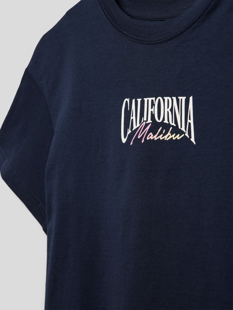 T-Shirt mit Statement-Print Modell 'PALMA' in marineblau