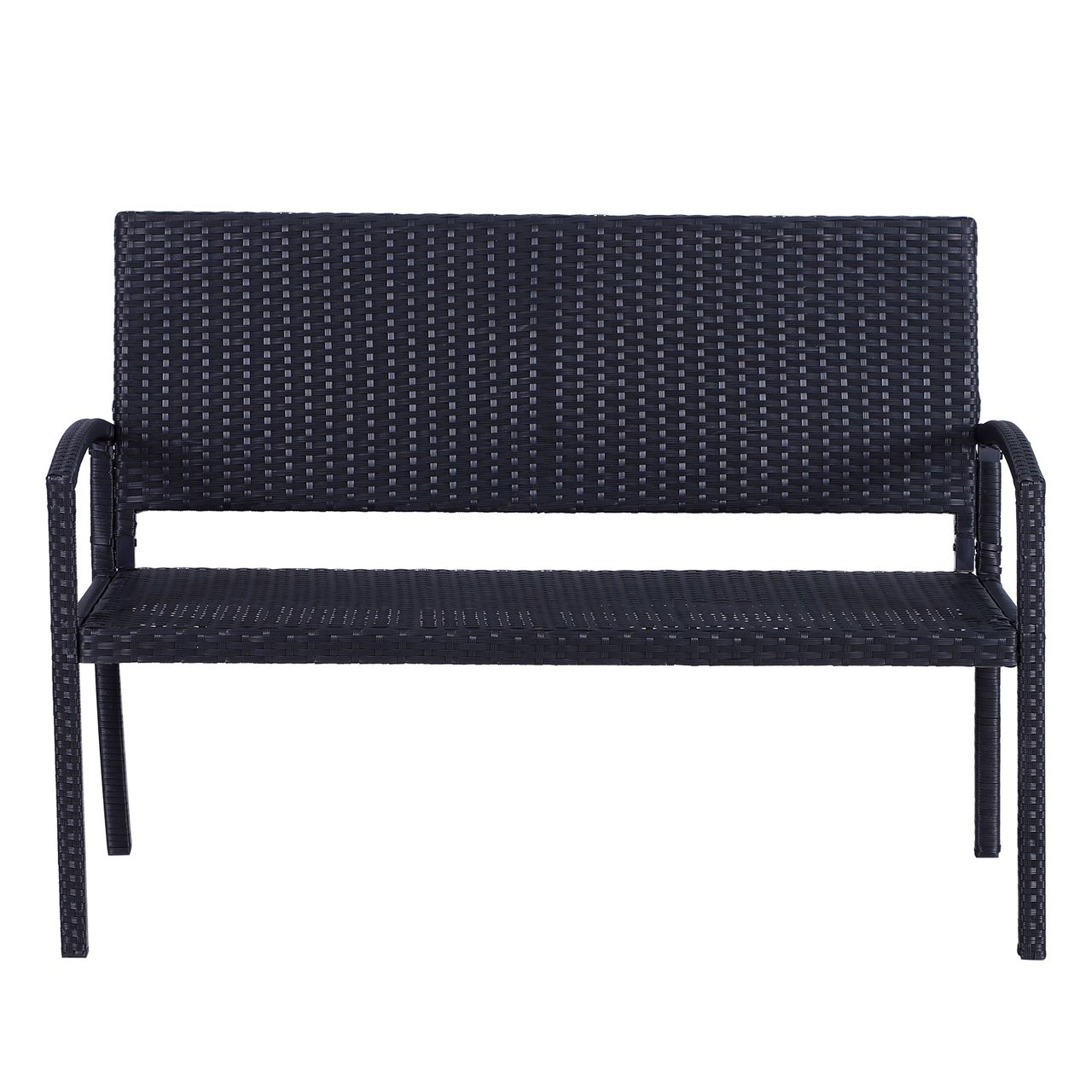 Outsunny Polyrattan Gartenbank Parkbank Sitzbank 2-Sitzer Geflecht Stahl Schwarz B122 x T60 x H87cm