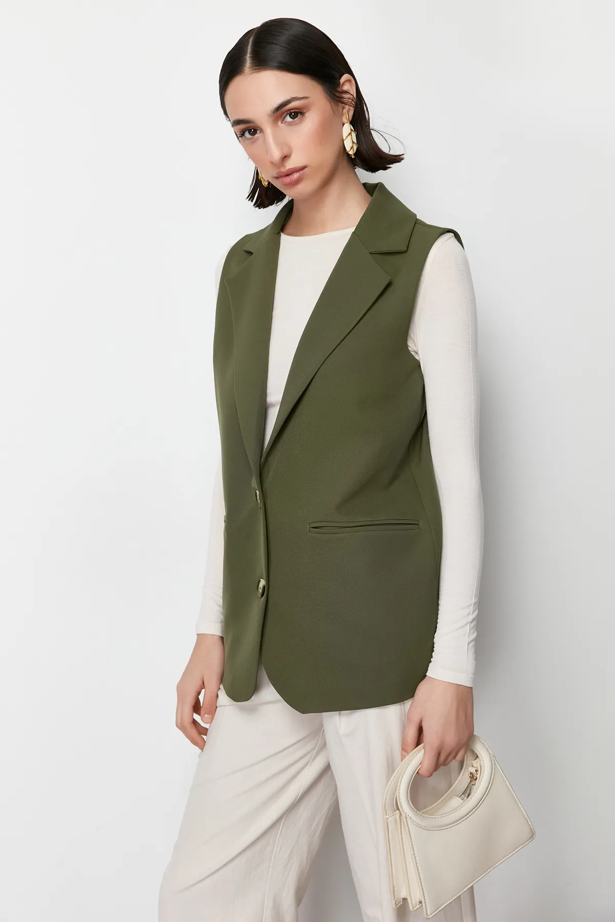 Trendyol Modest  Hellkhakifarbene, einfarbig gewebte Finike-Weste TCTSS24YL00002