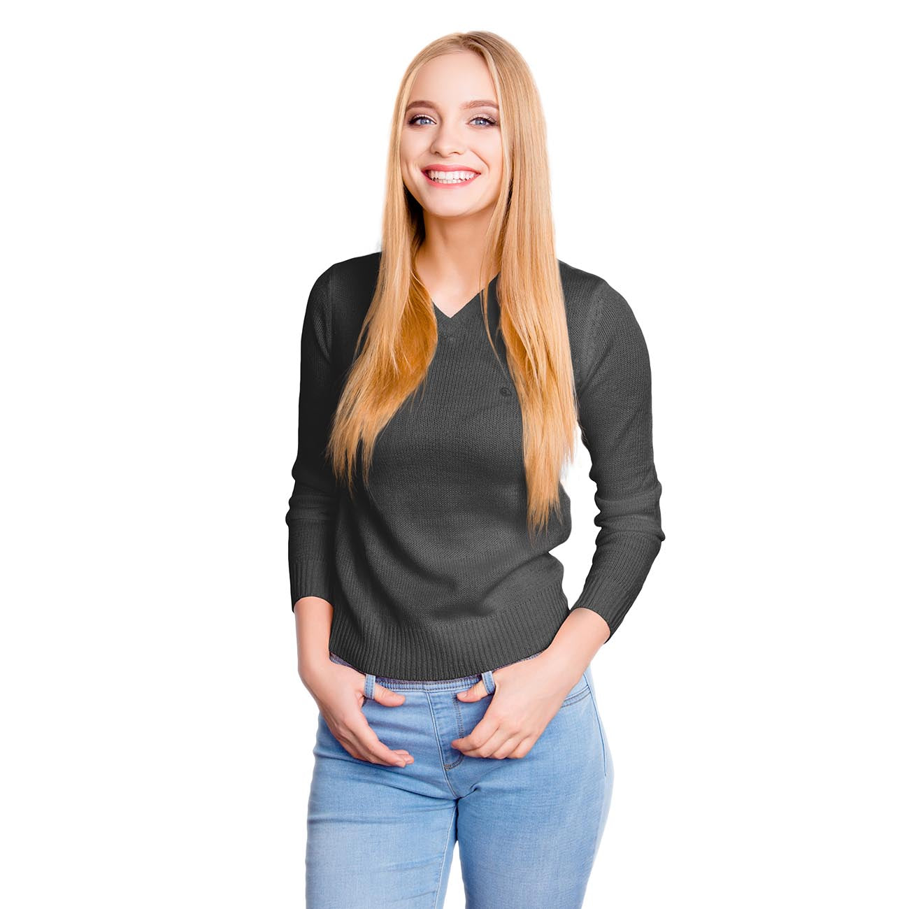 Wollpullover V-Ausschnitt Damen
