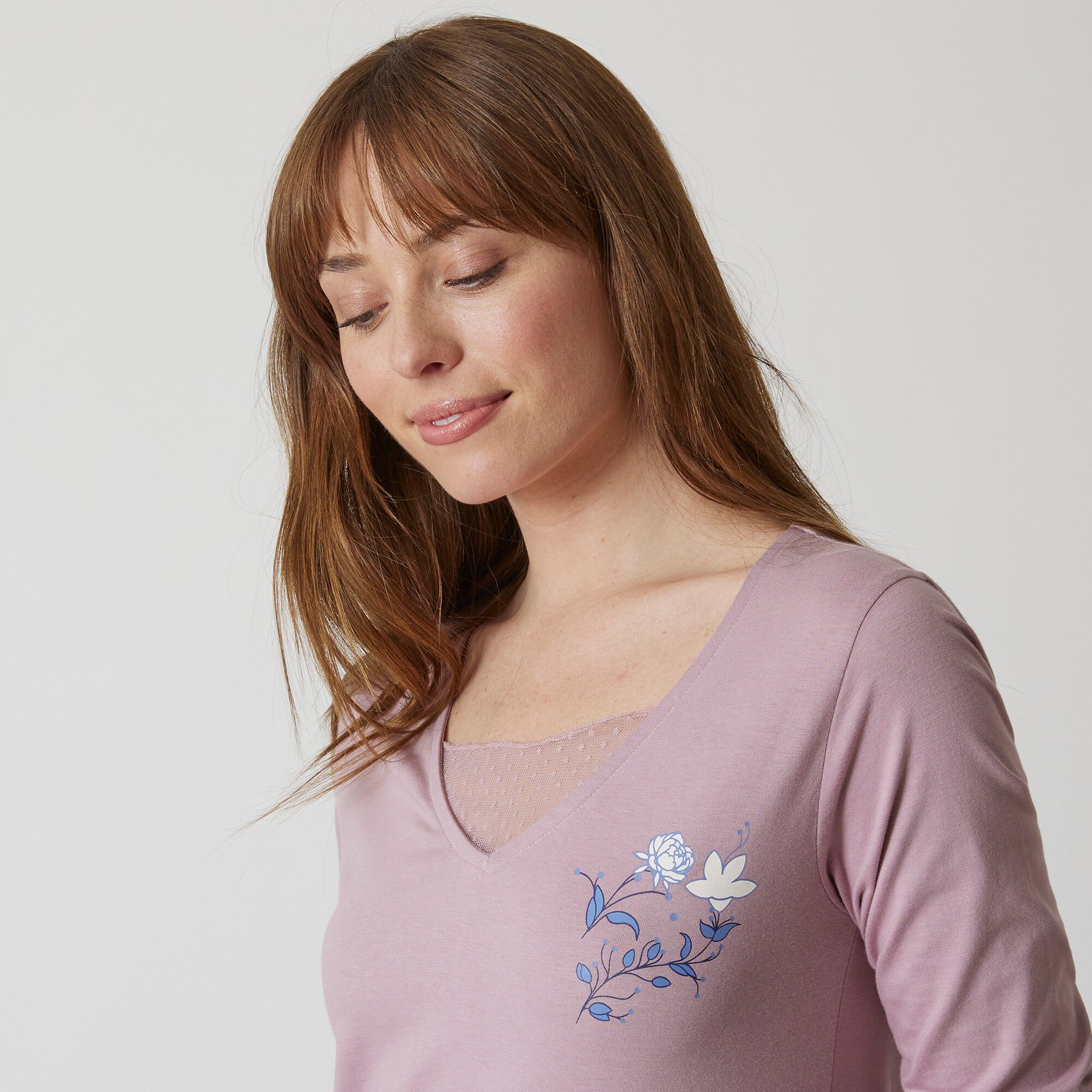 T-shirt pyjama manches longues motif floral imprimé