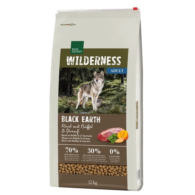 REAL NATURE Hundetrockenfutter REAL NATURE WILDERNESS Black Earth Rind & Büffel 12 kg