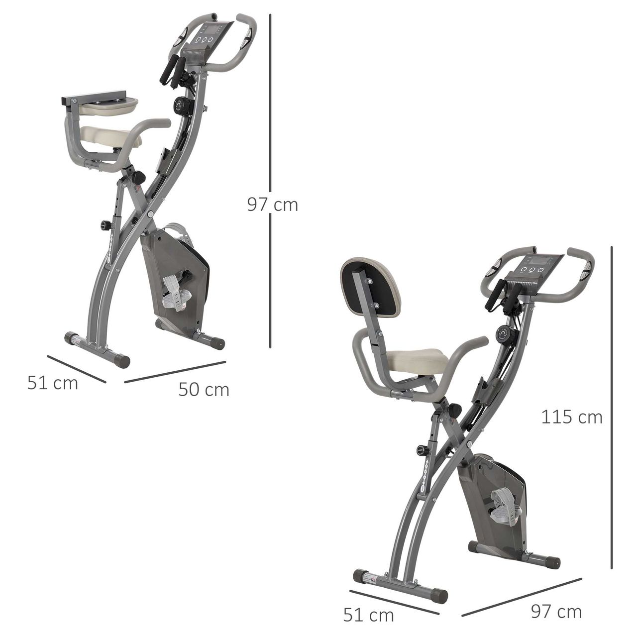 HOMCOM Heimtrainer 2-in-1 Fahrradtrainer LCD-Display klappbarer Hometrainer Grau 97x51x115 cm