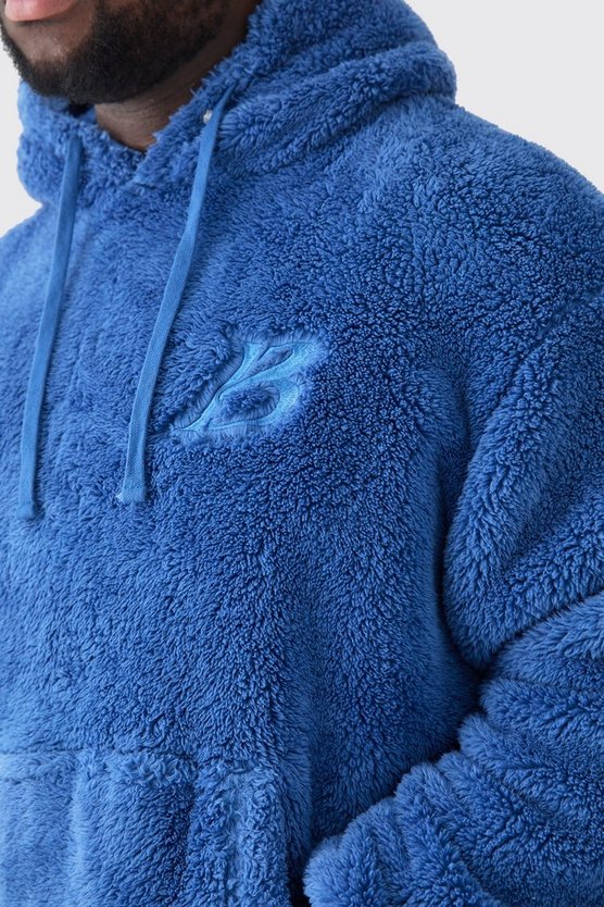 Plus bestickter Oversize Borg-Hoodie