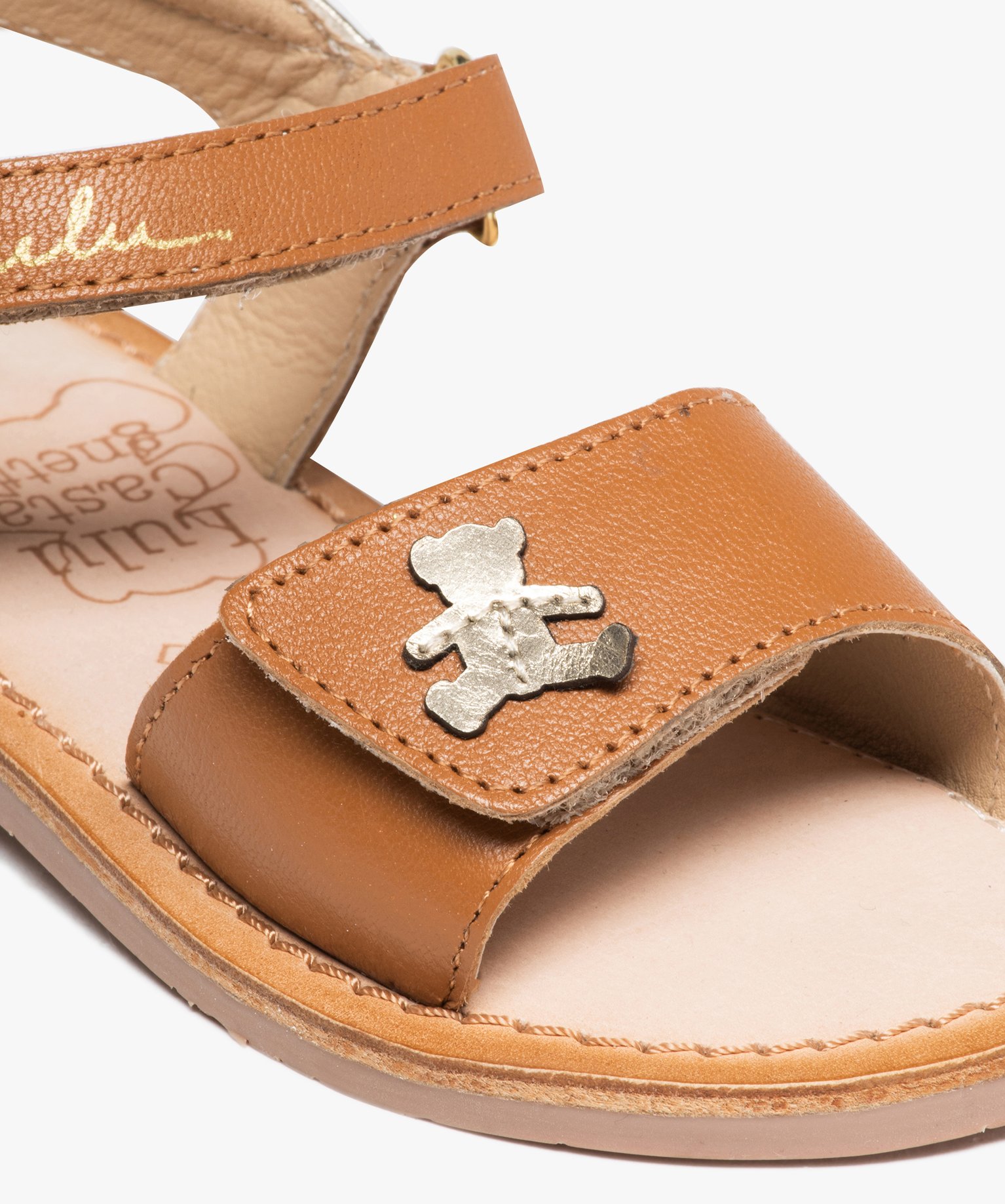 Sandales fille unies dessus en cuir et détail brillant - Lu... camel | GEMO