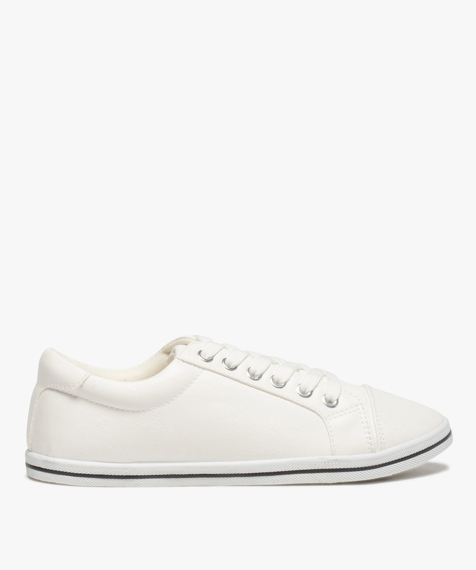 Baskets femme unies à semelle fine et fermeture lacets blanc | GEMO