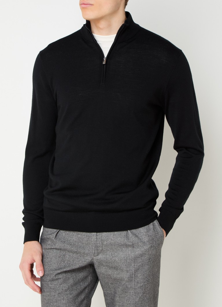 Profuomo Merino Wool Fine Knit Sweater with Half Zipper