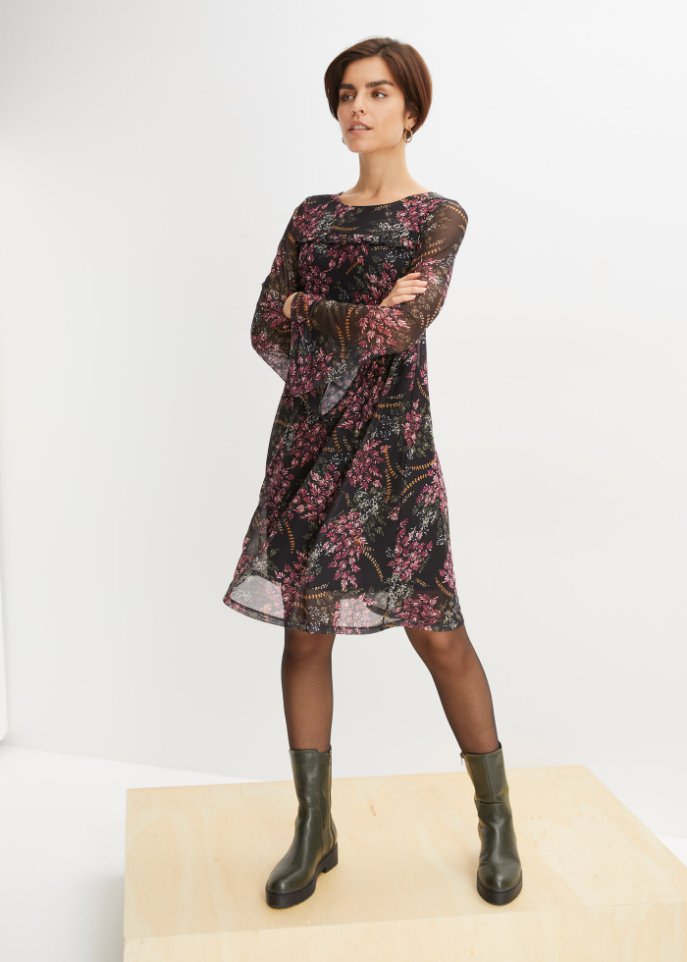 Mesh-Kleid mit Rüschen