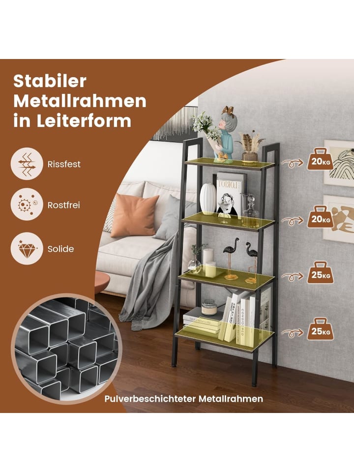 COSTWAY 4 Ebenen Bücherregal in Grau günstig kaufen 34 cm