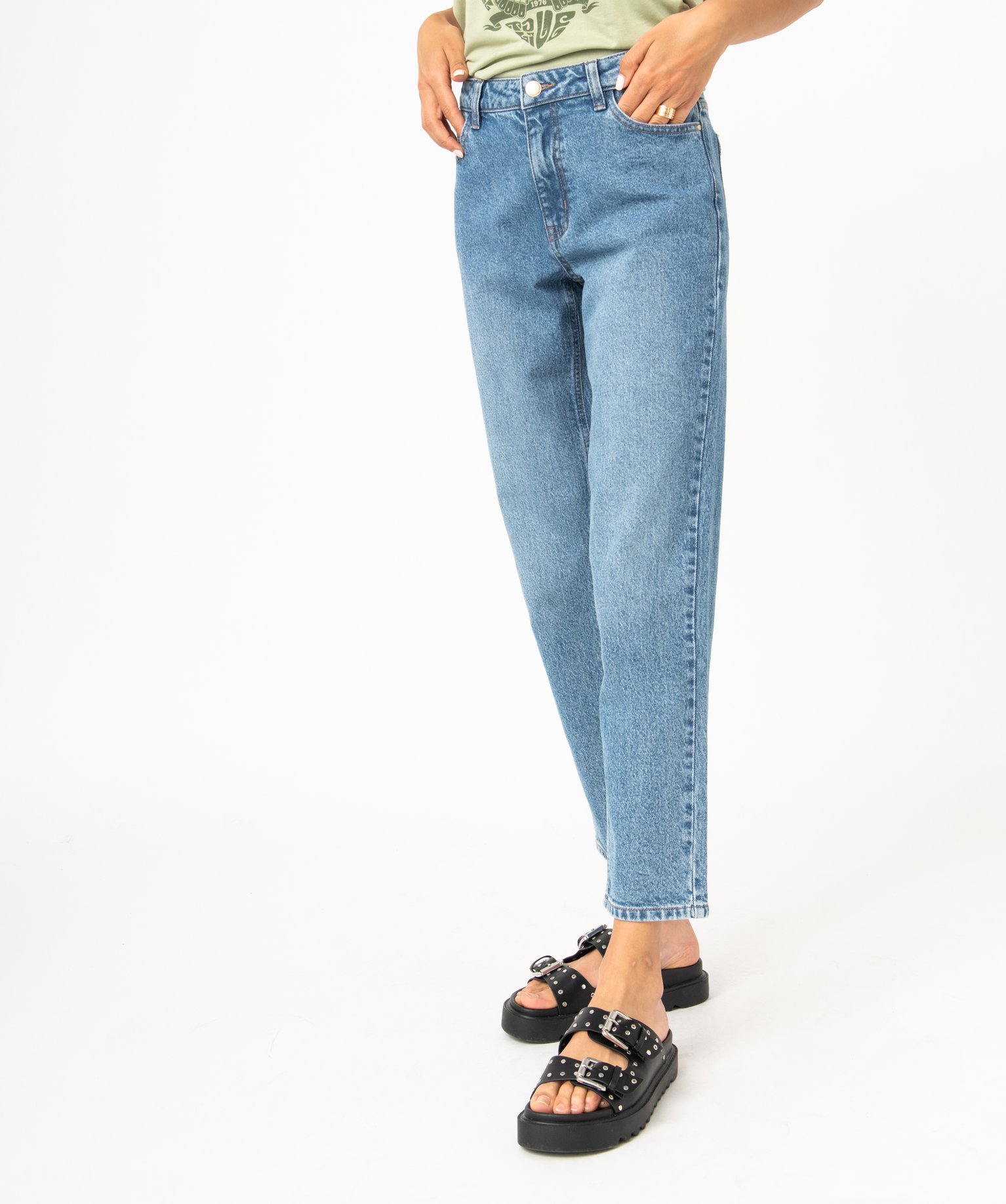 Jean Mom taille haute femme stone | GEMO
