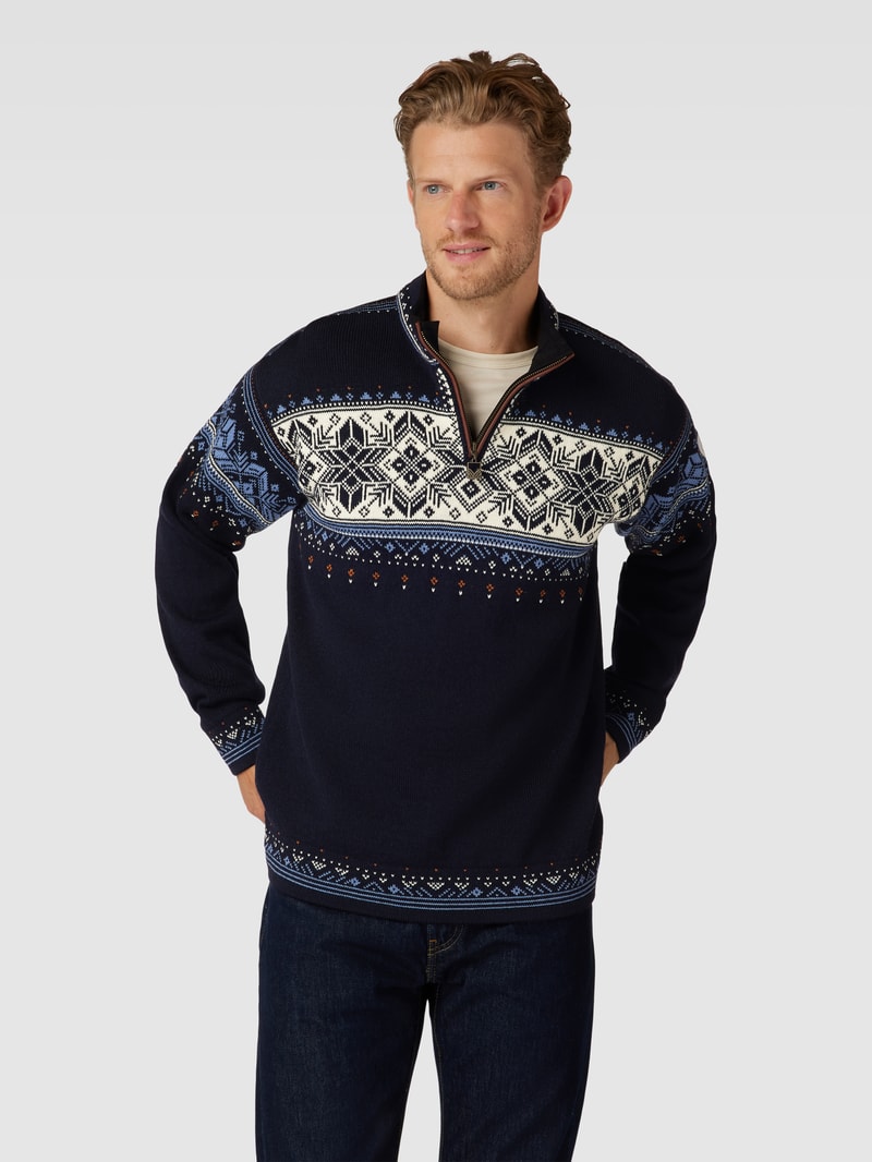 Strickpullover mit Allover-Muster Modell 'BLYFJELL' in marineblau