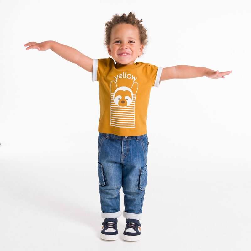 T-shirt ludique couleur jaune bébé garçon