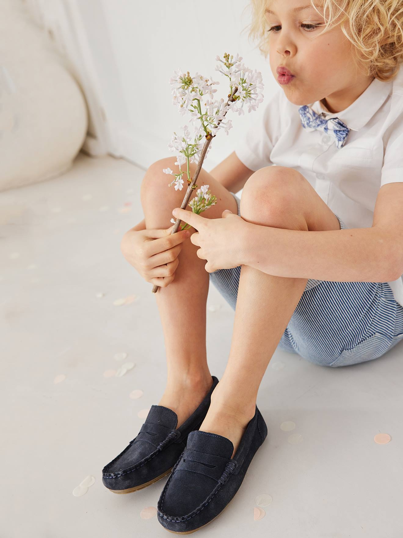 Mocassins croûte de cuir enfant marine