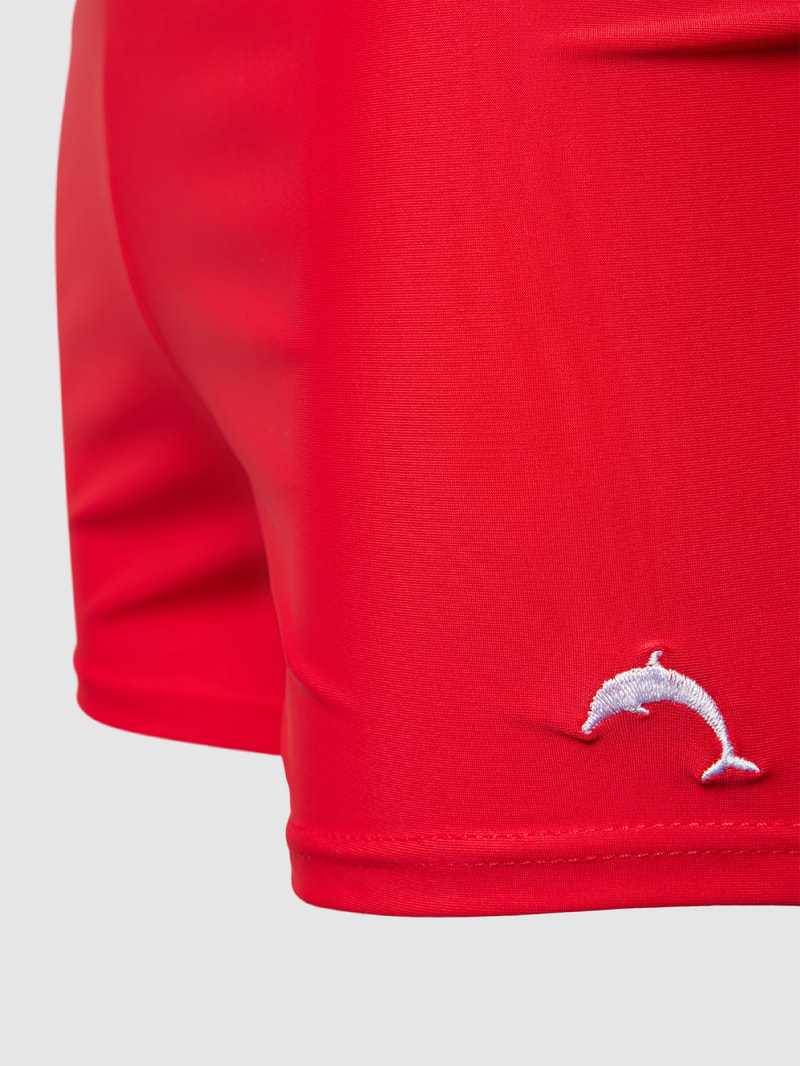 Badehose mit Label-Stitching Modell 'PARIGAMBA' in rot