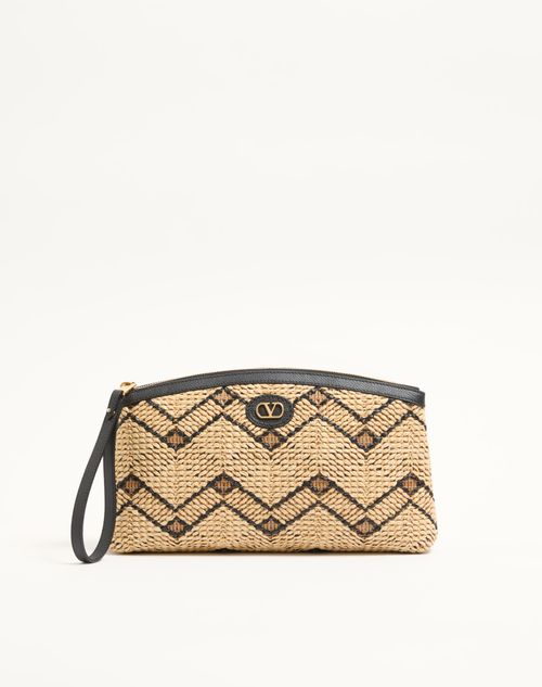 Clutch Valentino Garavani em ráfia com padrão geométrico