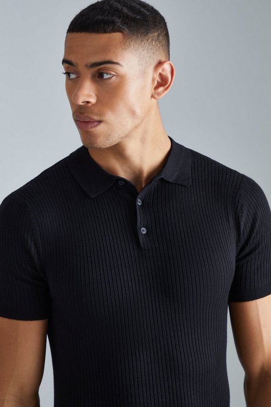 Recyceltes geripptes kurzärmliges Muscle-Poloshirt