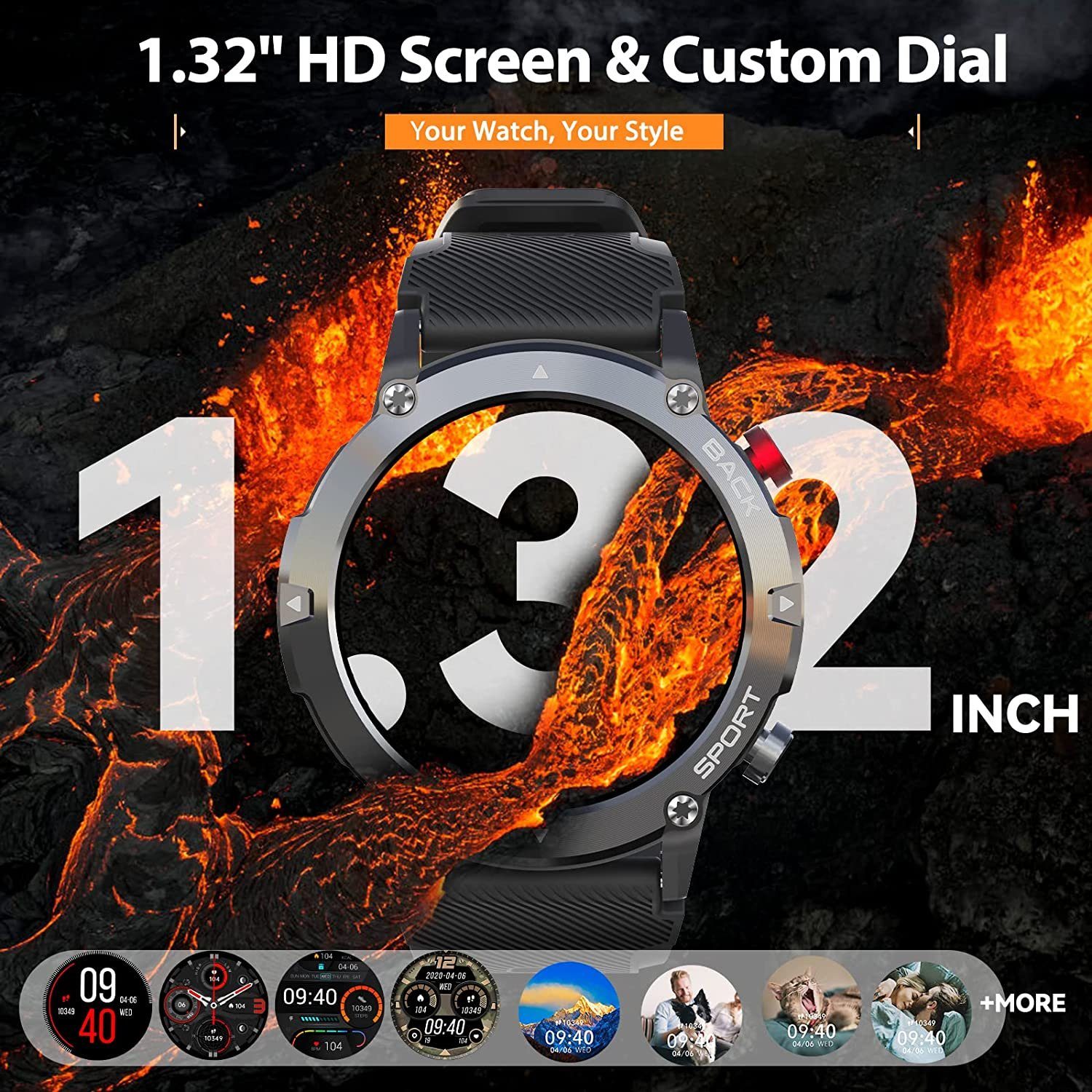 Manike C21 AMOLED Smartwatch (4,3 cm/1,69'' HD Voll Touchscreen Zoll) Spar - Set, mit wechselband aus weichem Silikon und Ladenkabel, Herzfrequenzmesser, Analyse von EKG-Daten, Blutdruckmessgerät