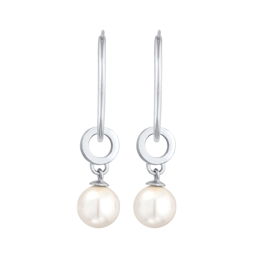 Nenalina Nenalina Boucles d'Oreilles Créoles Femme Classique Ronde avec Perle Synthétique  Boucles d'oreilles