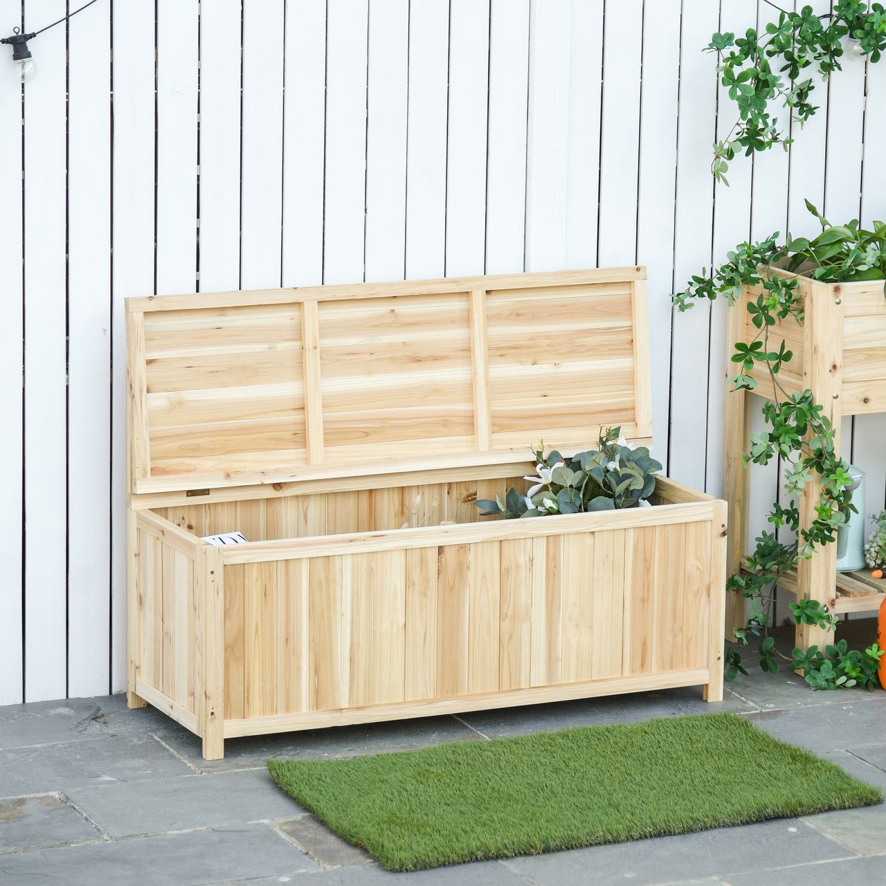 Outsunny Gartenbank mit Stauraum Natur 115 x 45 x 75 cm